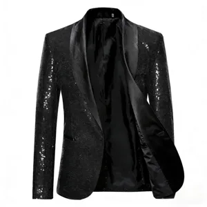 Men Shiny Sequin Blazer Jacket Luxury Shawl Lapel Single Button Tuxedo For Wedding Party Stage Performance Nightclub Suit Jacket