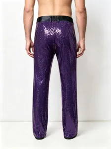 Men's purple sequin trousers back detail shot, stage performance dance party partywear.