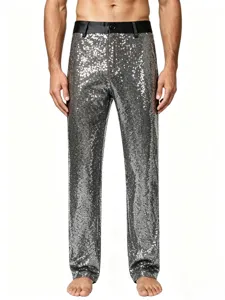 Men's stylish silver sequin dress pants sparkling stage performance party trousers