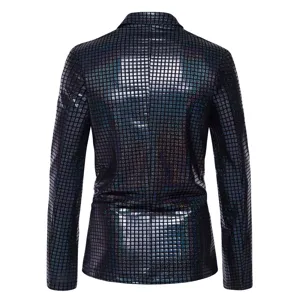 Vue arrière détaillée de la veste de blazer de fête à motif brillant et tissu réfléchissant.