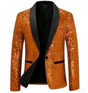 Men sequin blazer detail close up view black lapel single button stylish party wear fabric