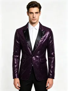 Herren Pailletten Slim Fit Sakko, elegante einbutton Anzugjacke für Party und Bühne.