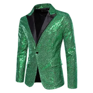 Homme veste verte a paillettes un bouton scene soiree bal performance details de vue.