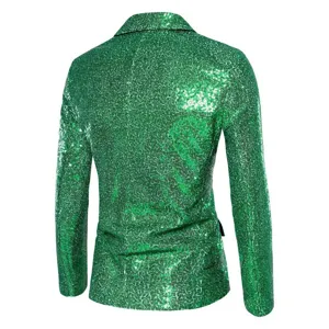 Chaqueta blazer de lentejuelas verdes para hombre brillante espectáculo de escena esmoquin detalle