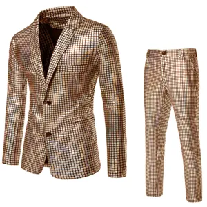 Ensemble de costume blazer doré à sequins brillants pour fête et spectacle de club.