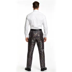 Men's sequin dress trousers back view stage performance party formal pants shiny stylish