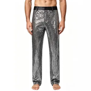 Men shinny silver sequin trousers formal stage dance party performance pants slim fit new