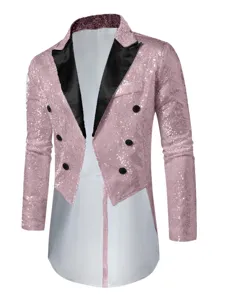 Herren Pailletten Frack Blazer glänzend rosa Bühnenshow Party Smoking Jacke Slim Fit.