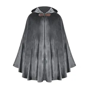 Mantello medievale con cappuccio vampiro Halloween costume cosplay mantella grigia per uomo