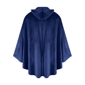 Mantello con cappuccio medievale dettaglio, cappa in velluto blu scuro per festa Halloween.