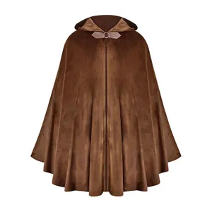 Mantello con cappuccio in velluto marrone medievale da uomo costume di Halloween veste teatrale