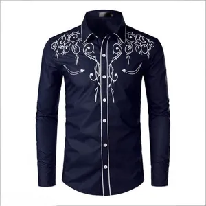 Men's Casual Long Sleeve Shirt Turn-down Collar Button Down Polyester Shirt Spring Autumn Fashion Top