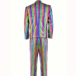 Men colorful sequin disco suit set shiny stage performance blazer and trousers outfit