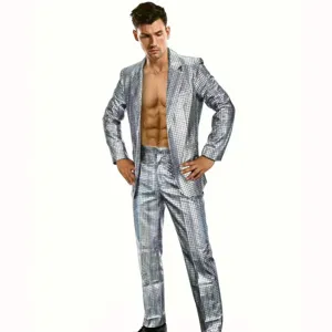 Shiny sequin suit set for men, perfect for disco party, stage performance, and night club events.
