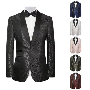 Men's Fashion Floral Print Suit Jacket Slim Fit Shawl Lapel One Button Single Blazer Casual Tuxedo Coat For Party