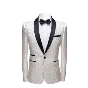 Men stylish floral print tuxedo blazer jacket with black shawl lapel for formal evening party.