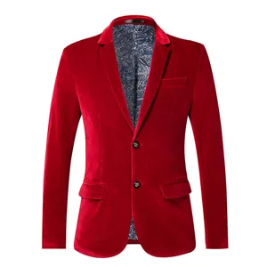 Men's velvet blazer slim fit solid color two button suit jacket stylish outer wear