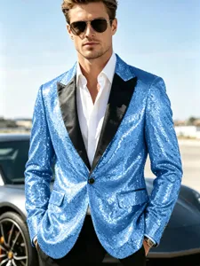 Blazer de lentejuelas para hombre chaqueta brillante fiesta discoteca escenario abrigo.
