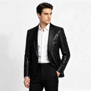 Chaqueta De Traje Con Lentejuelas Negras Para Hombre Slim Fit Fiesta Escenario Moda