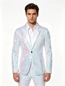 Herren Pailletten Anzug Jacke Detailansicht, glaenzender Blazer fuer Buehne und Auftritt.