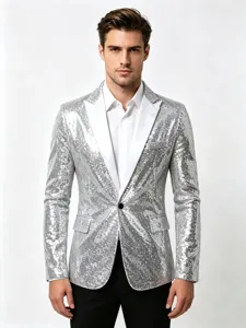 Herren Pailletten Sakko Detail, schmale Passform Einreiher Anzugjacke für Bühne.