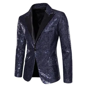 Mens sparkling sequin blazer jacket for stage performance party and nightclub events.