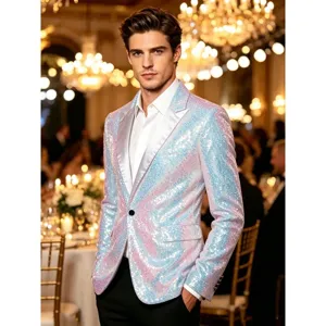 Veste de costume homme sequins rose bleu dégradé brillante pour soirée spectacle scène