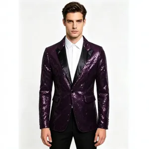 Herren Pailletten Freizeit Blazer Schmale Passform Einreiher Party Bühne Performance Anzugjacke