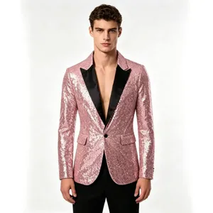 Herren Pailletten Sakko Anzugjacke Slim Fit Einknopf Party Bühne Moderator Oberbekleidung