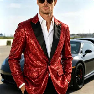 Chaqueta de Traje con Lentejuelas para Hombre Casual Slim Fit Un Botón Solapa de Muesca Blazer para Fiesta Escenario