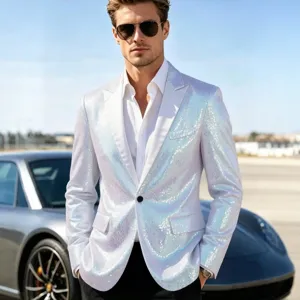 Chaqueta blazer de lentejuelas brillantes para hombre elegante lujo fiesta de escena
