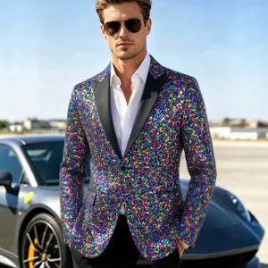 Chaqueta blazer de hombre con lentejuelas coloridas para fiesta discoteca escenario