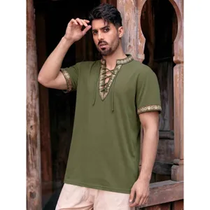 Men's medieval pirate shirt lace-up renaissance Viking retro historical costume details