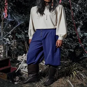 Medieval renaissance pirate pants for men loose casual trousers with elastic cuffs historical costume