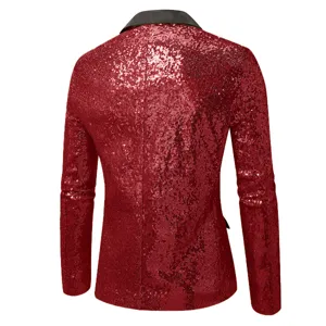 Chaqueta blazer de lentejuelas rojas para hombre vista trasera, ideal para fiestas disco y espectáculos.