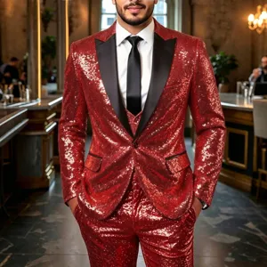 Men red sequin suit set shiny two piece disco nightclub stage performance outfit party