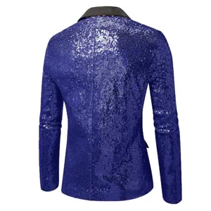 Chaqueta de lentejuelas azul real para hombre vista trasera de fiesta brillante y elegante.