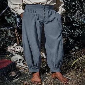 Men medieval renaissance pirate pants loose cotton linen cuffed trousers product detail view