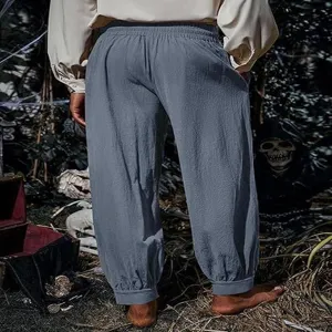 Men medieval pirate pants loose cotton linen cuffed trousers casual renaissance cosplay