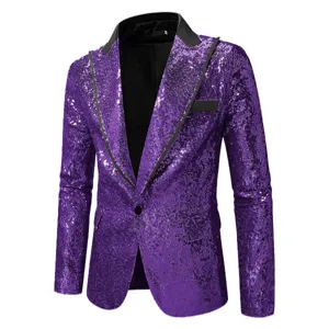 Chaqueta de lentejuelas para hombre blazer brillante morado para fiesta elegante top