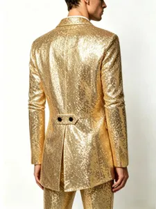Men's gold sequin tailcoat jacket back view party nightclub performance fashion outerwear