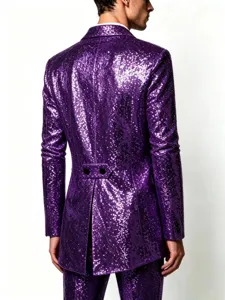 Purple Sequin Mens Suit Tuxedo Jacket Party Nightclub Club Performance Outerwear Wear