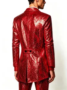 Men's Red Sequin Blazer Tailcoat Sparkling Party Nightclub Stage Performance Suit Jacket