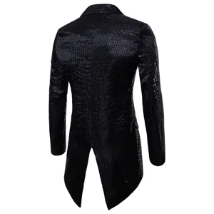 Men's black sequin tailcoat evening party blazer jacket stylish lapel formal wear