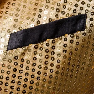 Men gold sequin suit jacket detail close up stylish evening party wear fabric texture