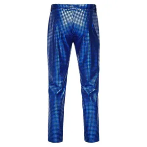 Pantalon disco à sequins bleus brillants pour hommes spectacle de fête de scène