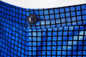 Tissu de costume à sequins métalliques bleus avec bouton pour costume de fête
