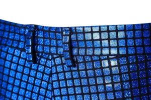Pantalon homme sequins bleus motif grille detail taille pour spectacle scene soiree club