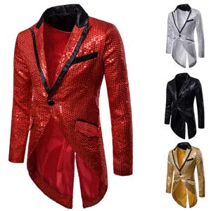 Men sequin tailcoat blazer stylish lapel evening party suit autumn winter outerwear