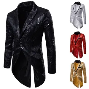 Men's sequin tailcoat evening suit jacket stylish lapel blazer party prom outerwear autumn.